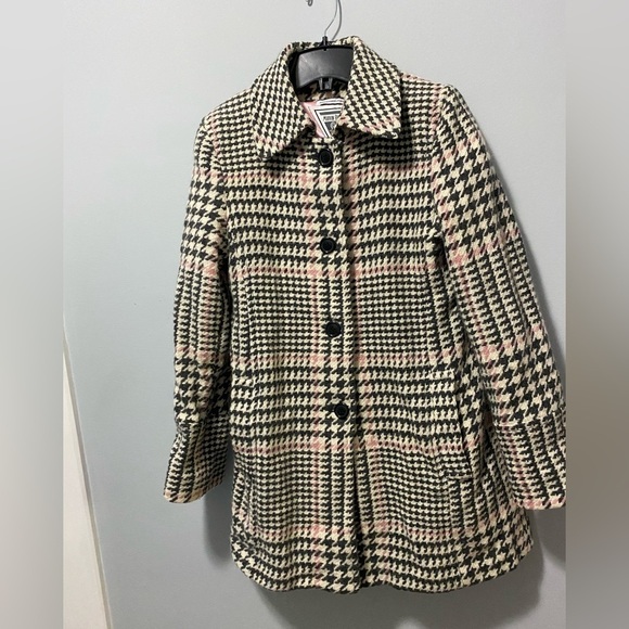 Marvin Richard’s Vintage Wool Blend Houndstooth Pink and Grey Pea Coat - Picture 11 of 14